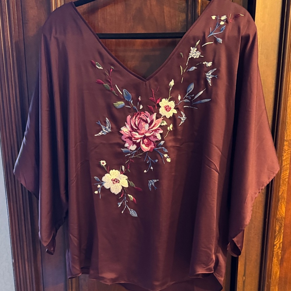 White House Black Market Burgundy Floral Blouse